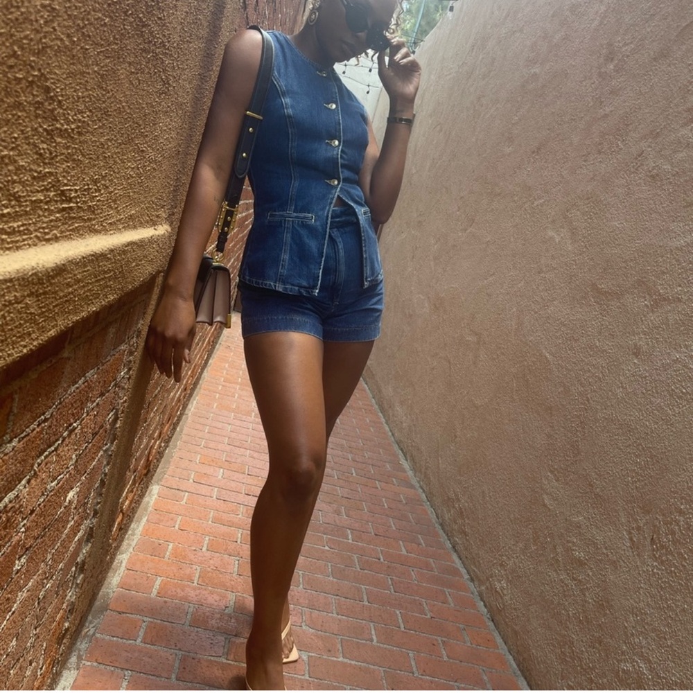 Meshki Dark Blue Denim Romper